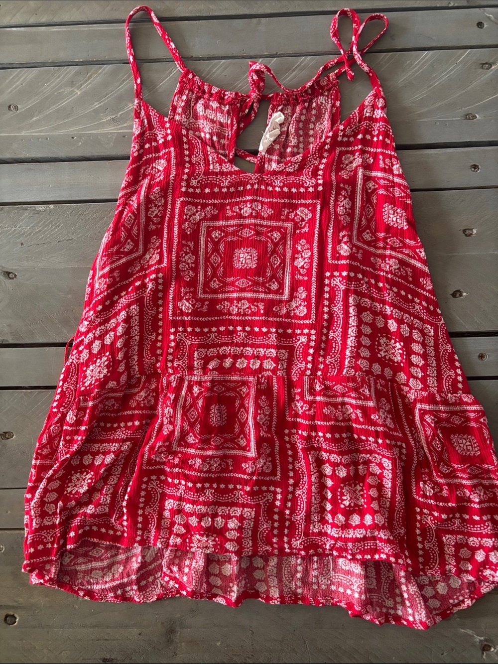 Hippie Rose Red White Bandana Print Spaghetti Strap Tank Top